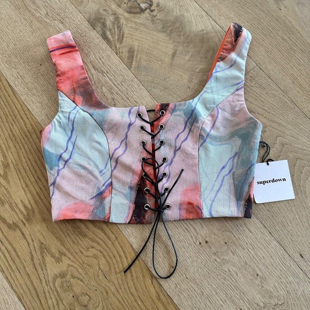 Superdown - Kayla Lace Up Crop Top in Orange